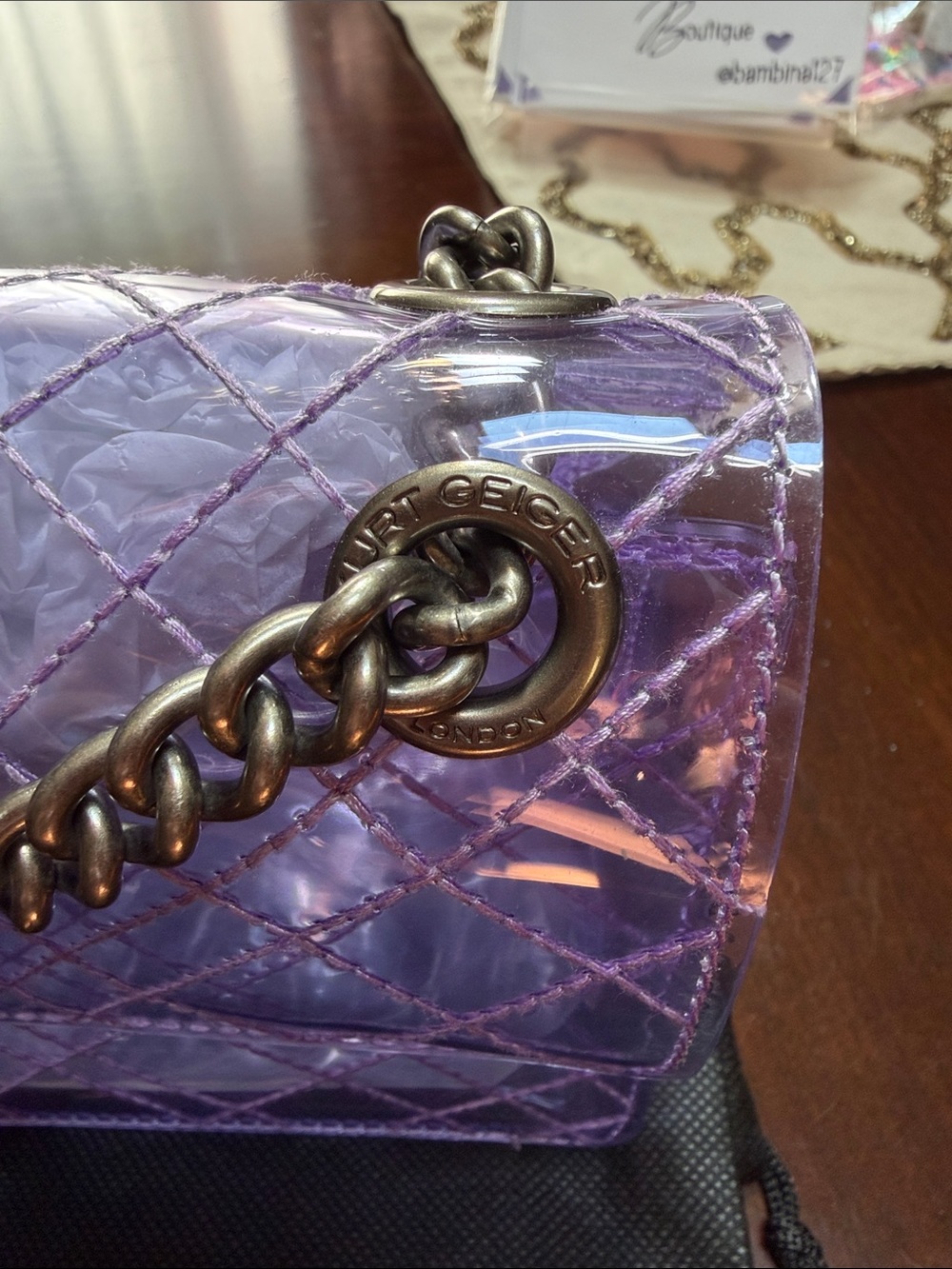 Kurt Geiger Mini Brixton Vinyl Quilted Transparent Chain Shoulder Bag - Picture 6 of 6